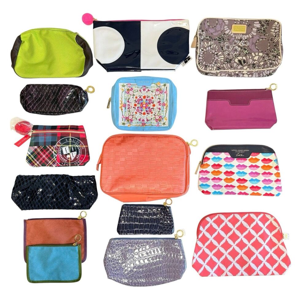 Estee Lauder Makeup Bags Lot Of 15 Cosmetic Pouch Travel Clutch Huge Bundle